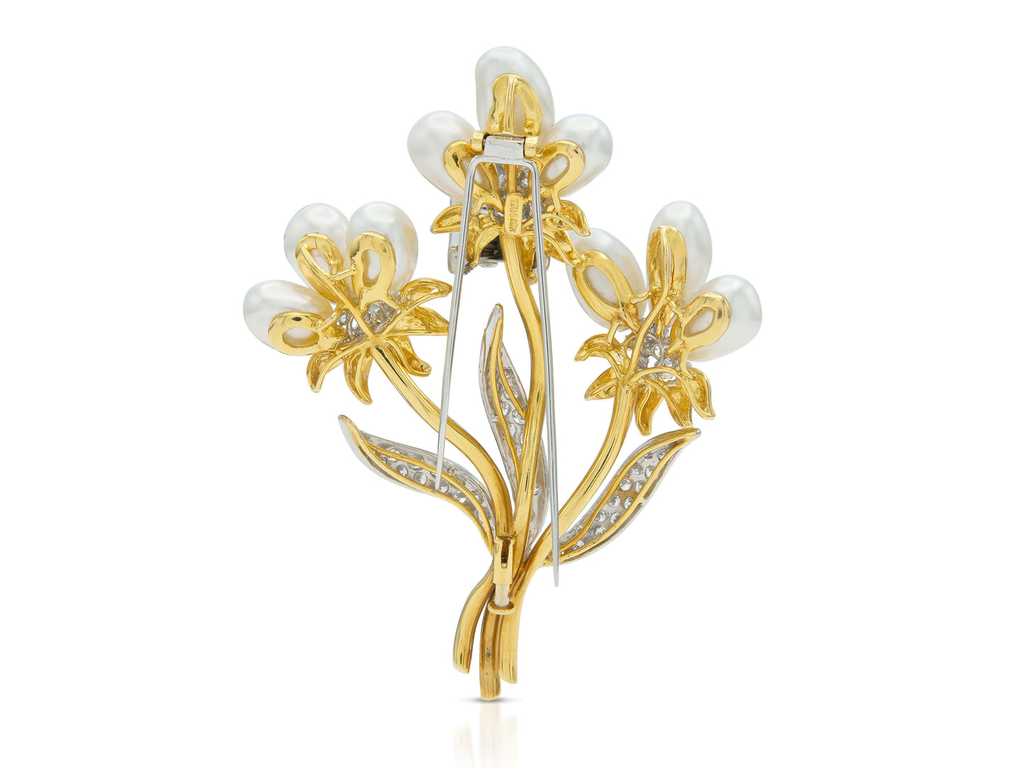 Vintage 1980s Trio Pearl and Diamond Flowers Brooch