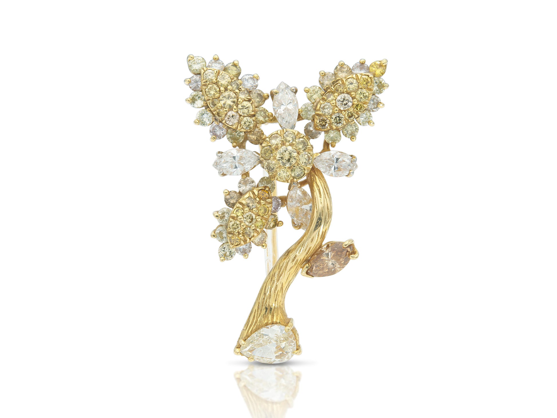 Vintage 1950s 6.00 Carat Yellow and White Diamond Flower Brooch