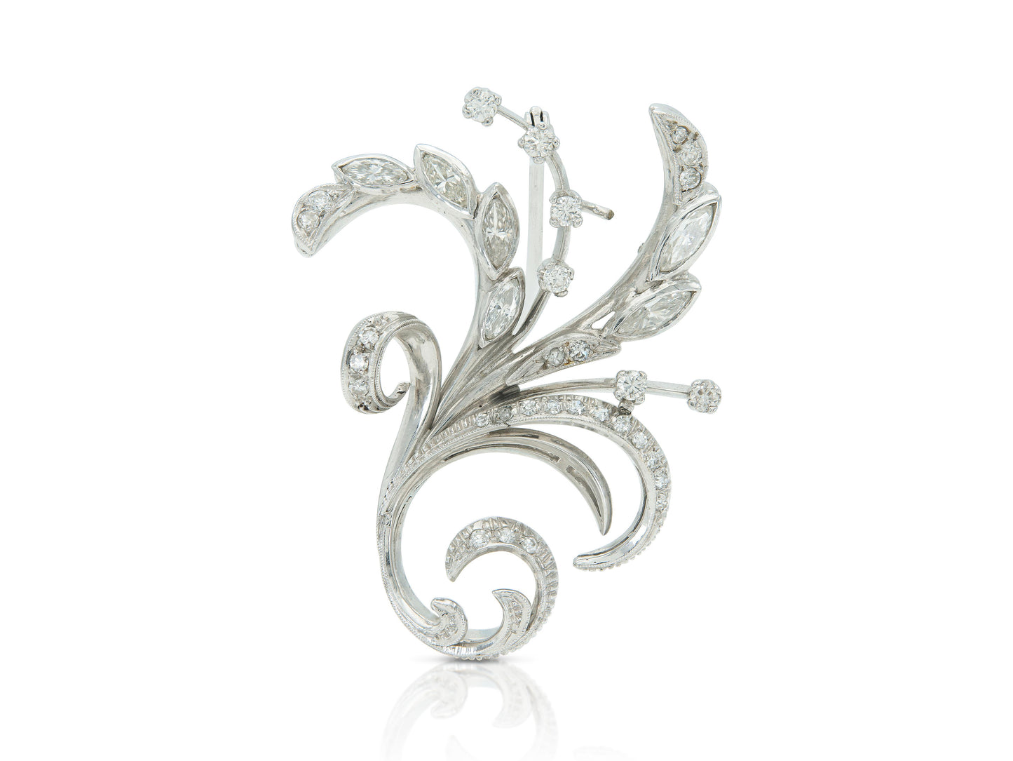 Vintage 1940s Retro 2.50 Carat Diamond Floral Brooch