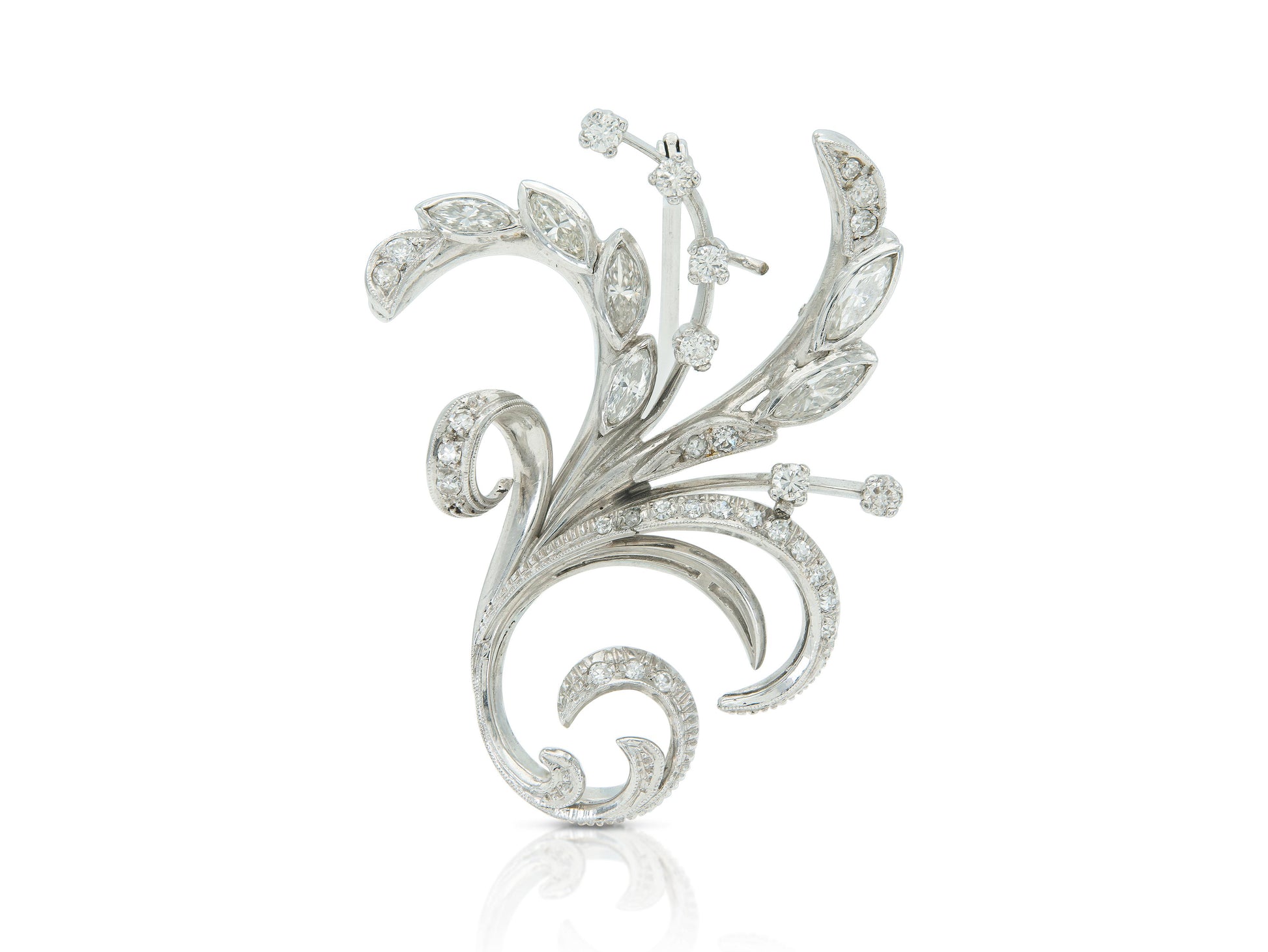 Vintage 1940s Retro 2.50 Carat Diamond Floral Brooch