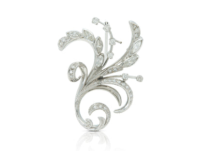 Vintage 1940s Retro 2.50 Carat Diamond Floral Brooch