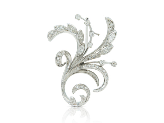 Vintage 1940s Retro 2.50 Carat Diamond Floral Brooch