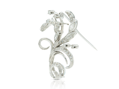 Vintage 1940s Retro 2.50 Carat Diamond Floral Brooch