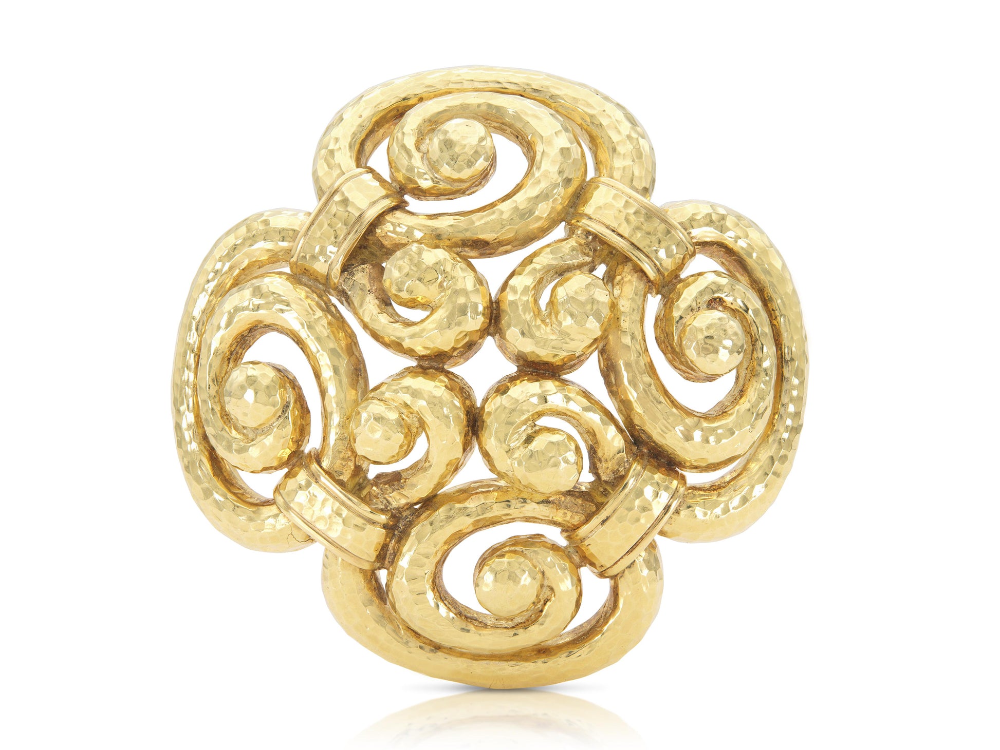 Vintage 1960s David Webb Hammered Gold Swirls Brooch