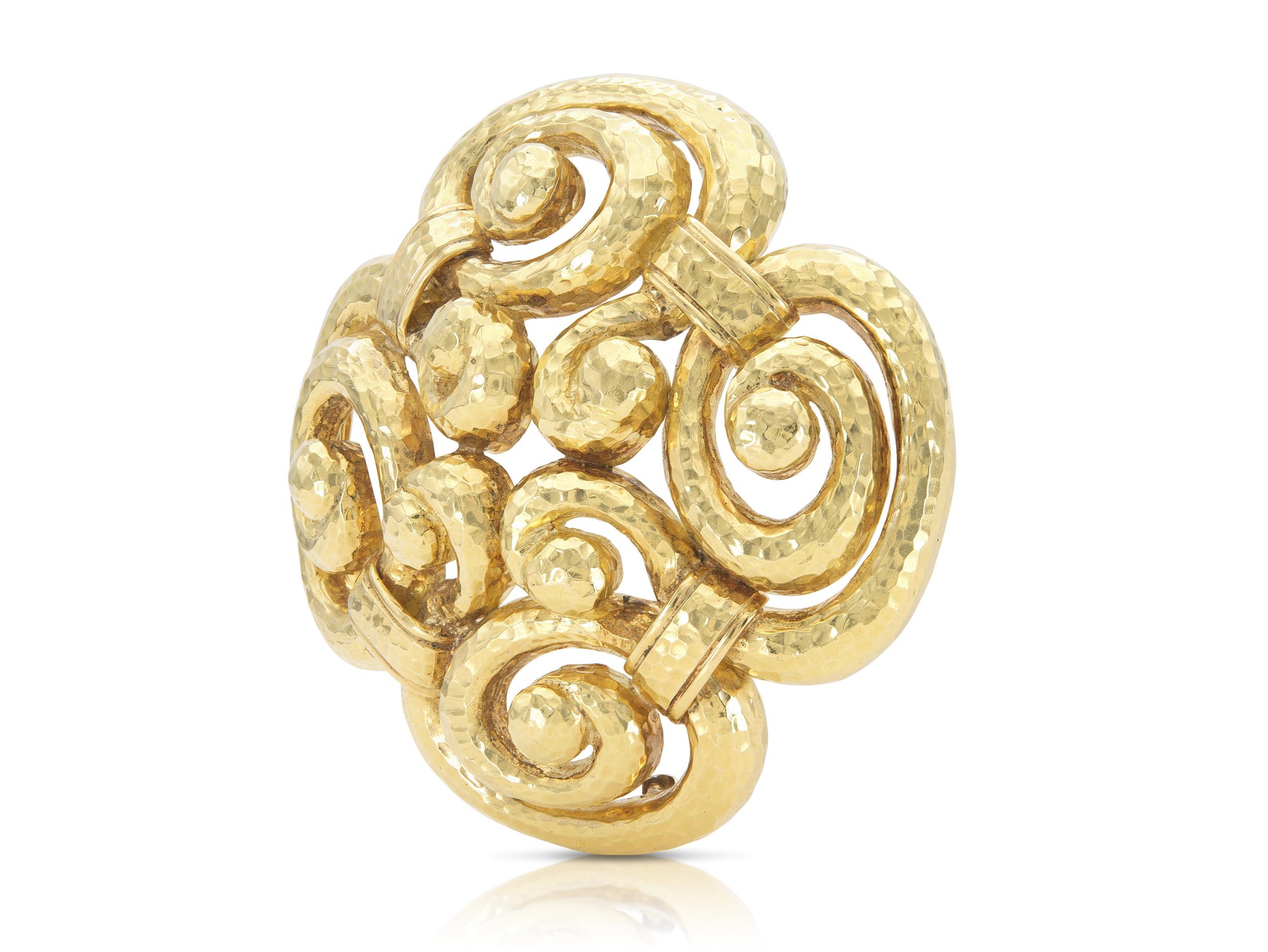 Vintage 1960s David Webb Hammered Gold Swirls Brooch