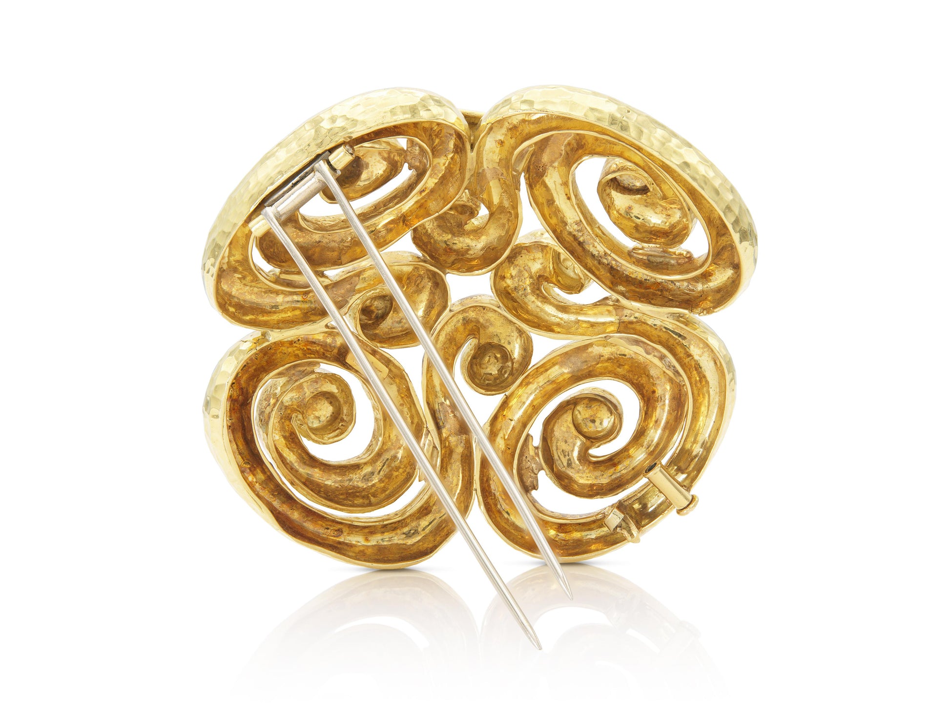 Vintage 1960s David Webb Hammered Gold Swirls Brooch