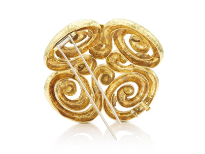 Vintage 1960s David Webb Hammered Gold Swirls Brooch