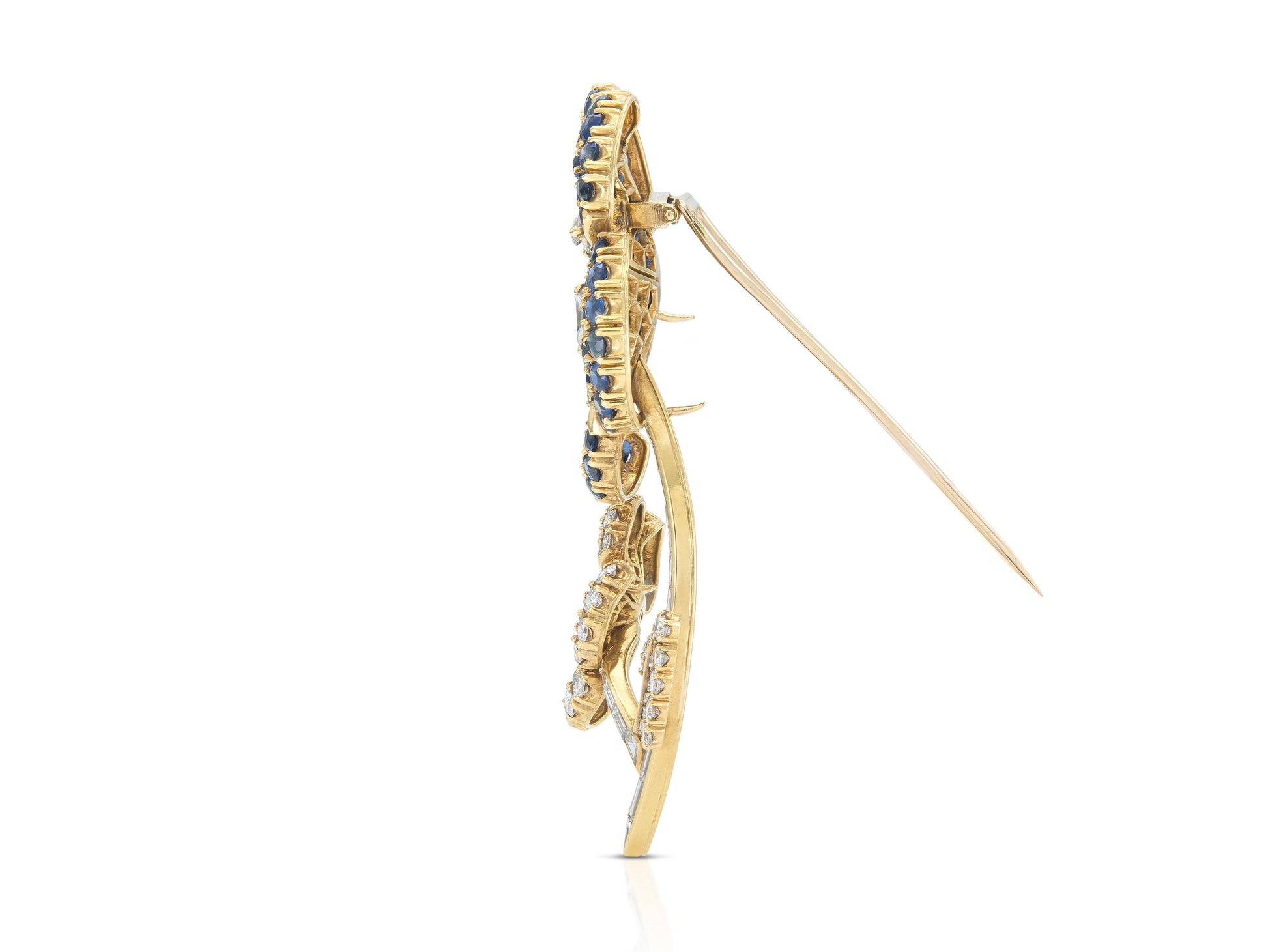 Vintage 1950s Cartier Sapphire and Diamond Double Flower Clip Brooch