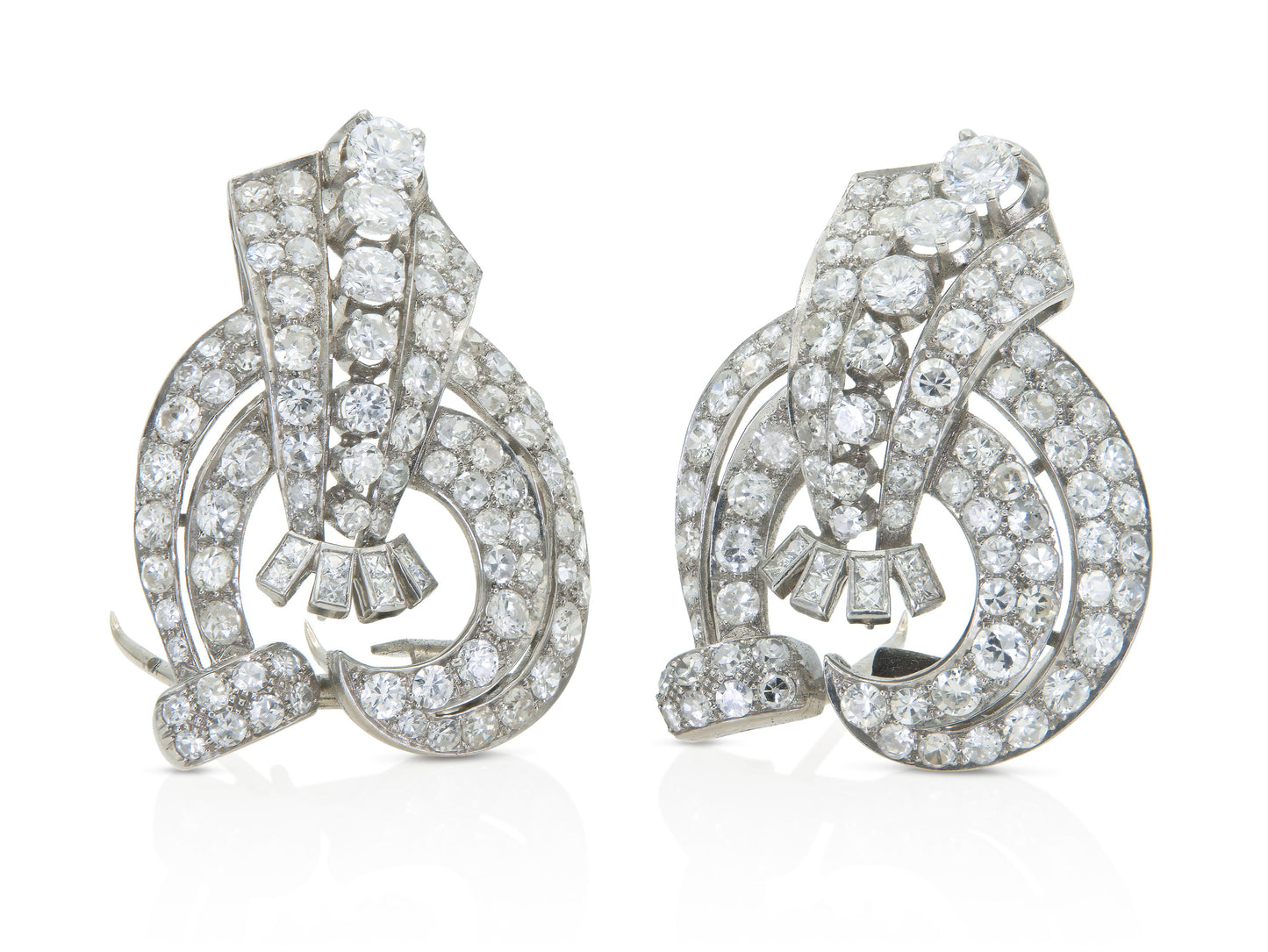 Antique Art Deco 1930s 16.50 Carat Diamond Double Clip Brooch