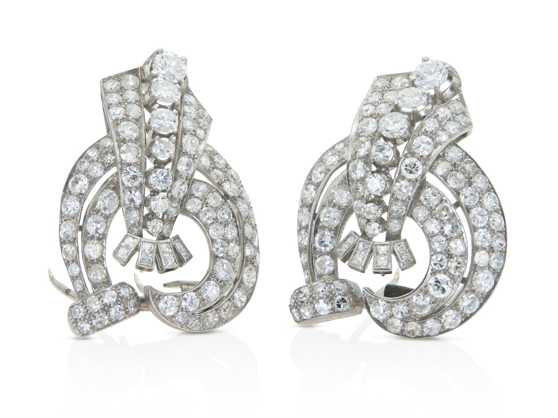 Antique Art Deco 1930s 16.50 Carat Diamond Double Clip Brooch