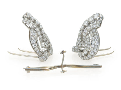 Antique Art Deco 1930s 16.50 Carat Diamond Double Clip Brooch