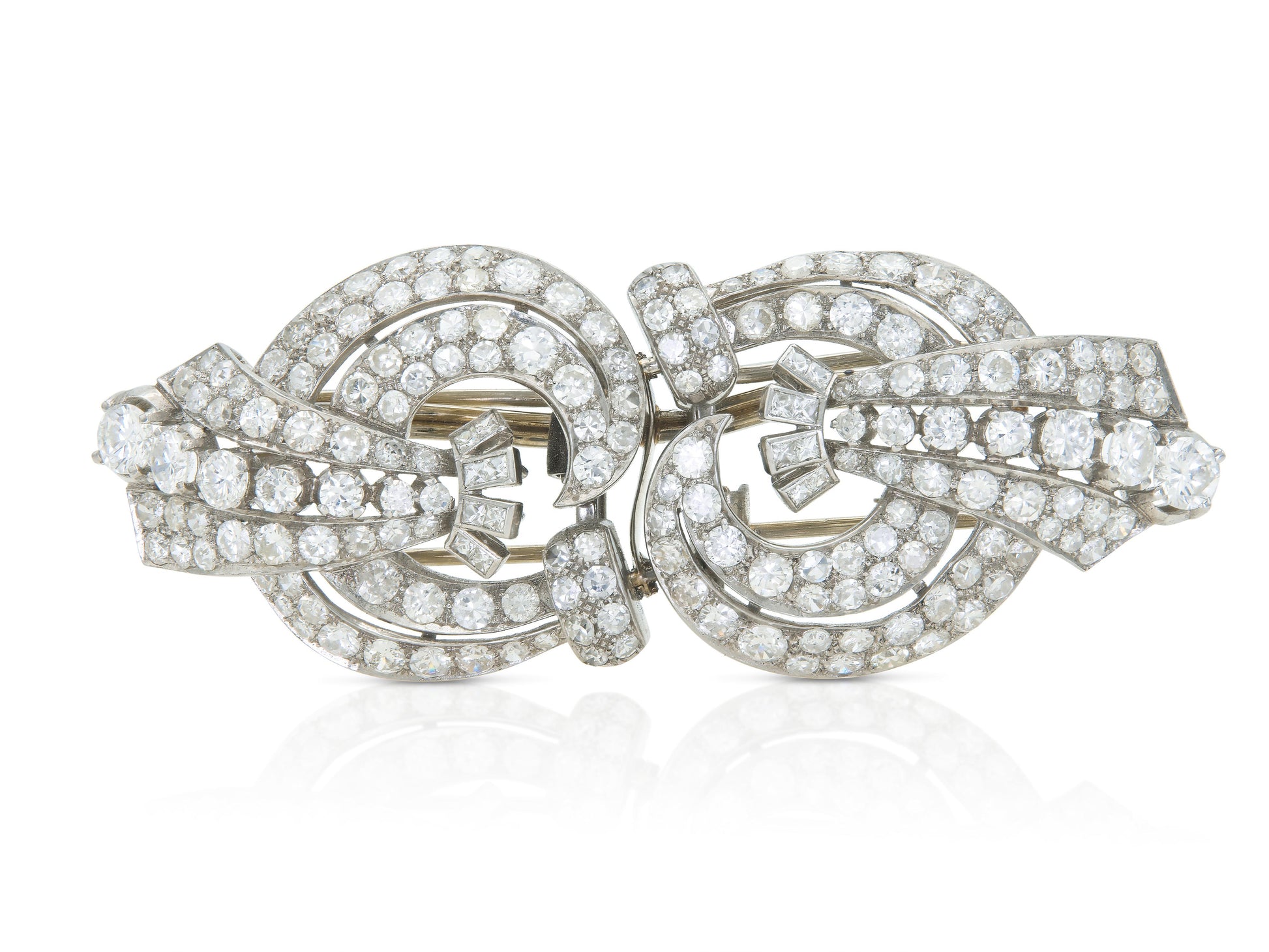 Antique Art Deco 1930s 16.50 Carat Diamond Double Clip Brooch