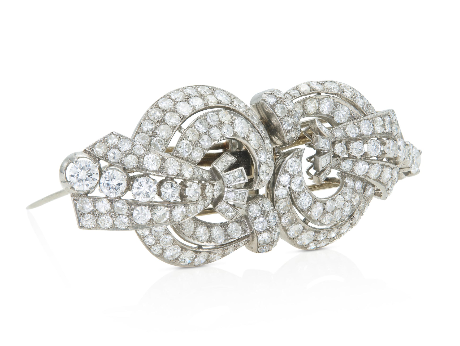 Antique Art Deco 1930s 16.50 Carat Diamond Double Clip Brooch