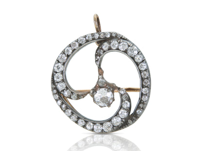Antique Victorian 2.60 Carat Diamond Swirl Circle Brooch Pendant