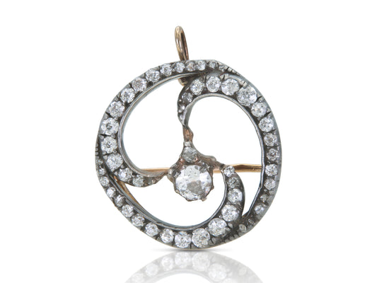 Antique Victorian 2.60 Carat Diamond Swirl Circle Brooch Pendant