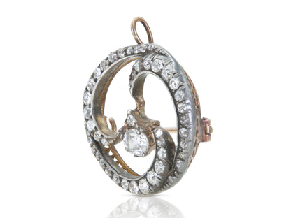 Antique Victorian 2.60 Carat Diamond Swirl Circle Brooch Pendant