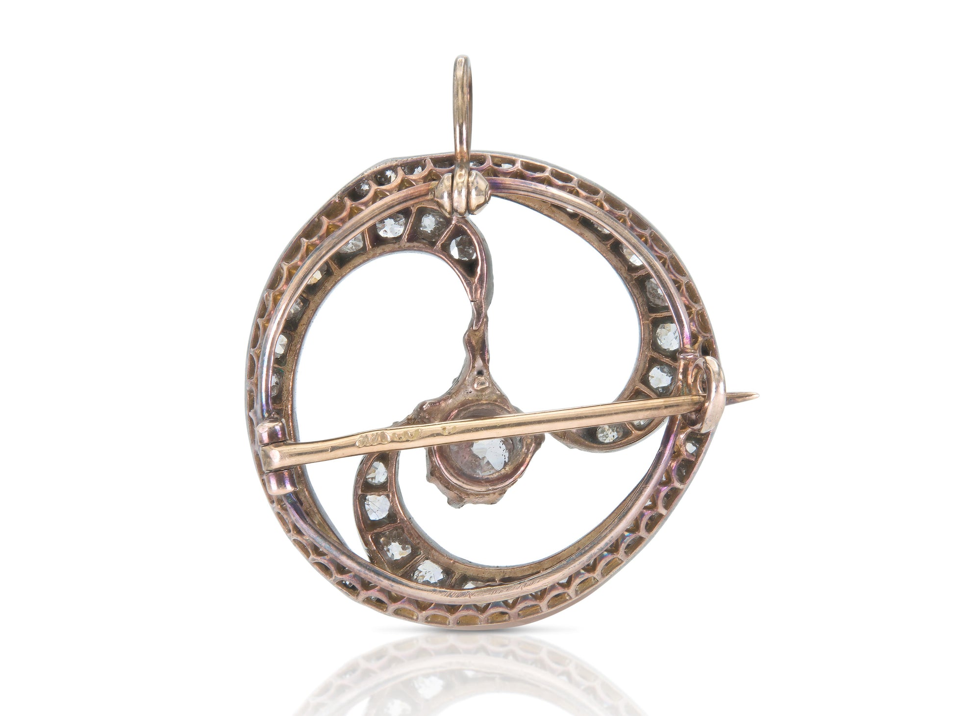 Antique Victorian 2.60 Carat Diamond Swirl Circle Brooch Pendant