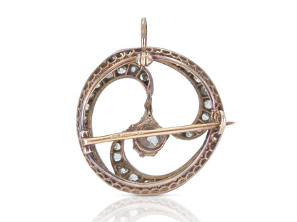 Antique Victorian 2.60 Carat Diamond Swirl Circle Brooch Pendant