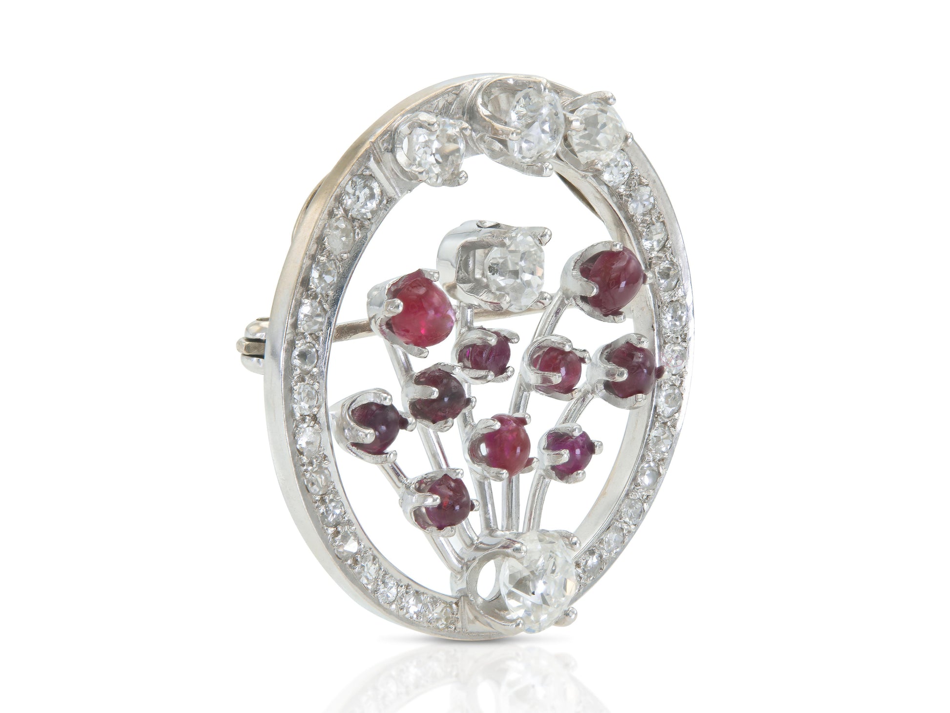 Antique Art Deco 1930s Diamond and Ruby Circle Brooch
