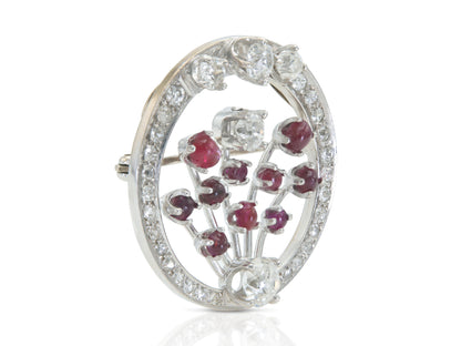 Antique Art Deco 1930s Diamond and Ruby Circle Brooch
