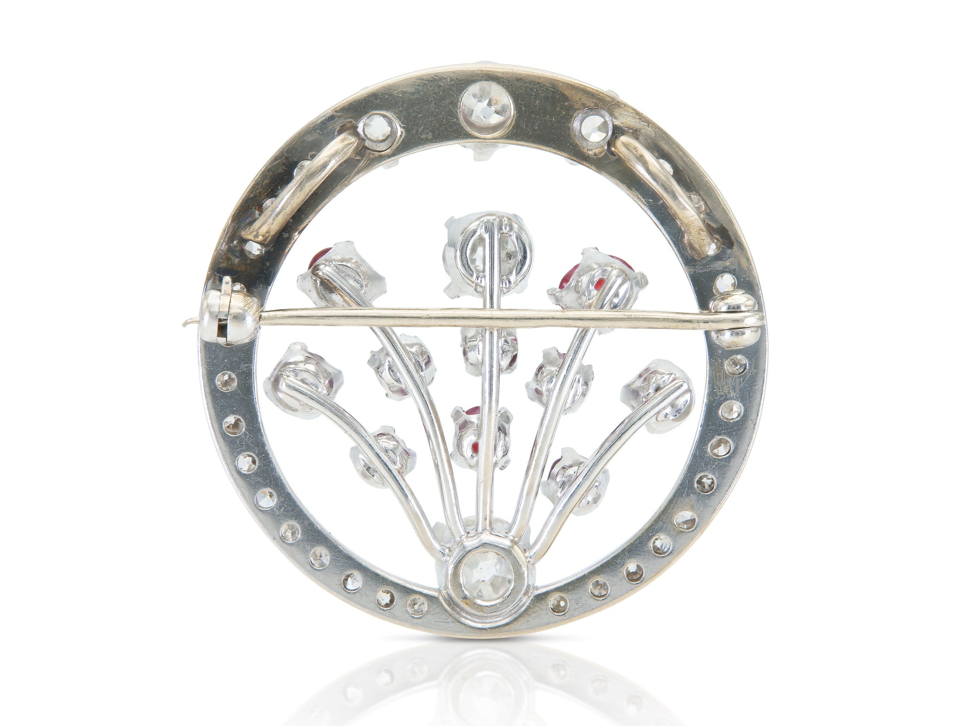 Antique Art Deco 1930s Diamond and Ruby Circle Brooch