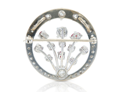 Antique Art Deco 1930s Diamond and Ruby Circle Brooch
