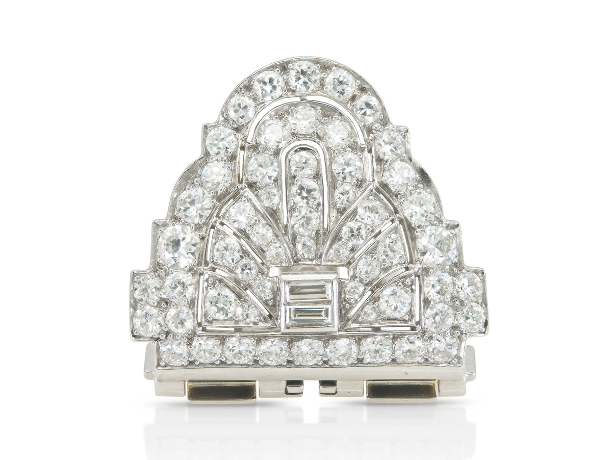 Antique Art Deco 1930s 5.00 Carat Diamond Lapel Clip