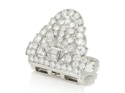 Antique Art Deco 1930s 5.00 Carat Diamond Lapel Clip