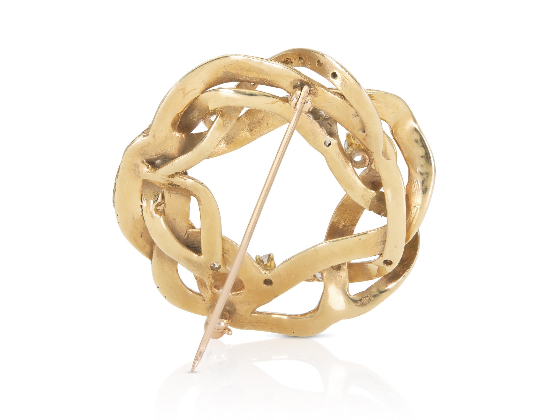 Vintage 1940s Retro Abstract Gold Brooch with Diamonds
