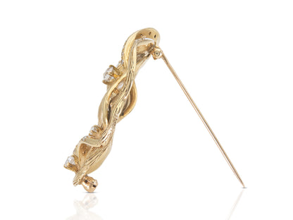 Vintage 1940s Retro Abstract Gold Brooch with Diamonds