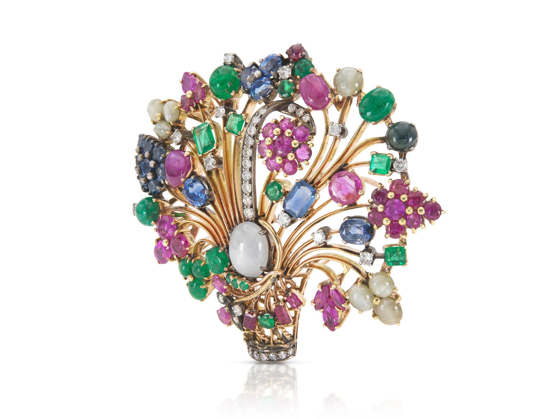Vintage 1940s Retro Multi-Gem Flower Bouquet Brooch