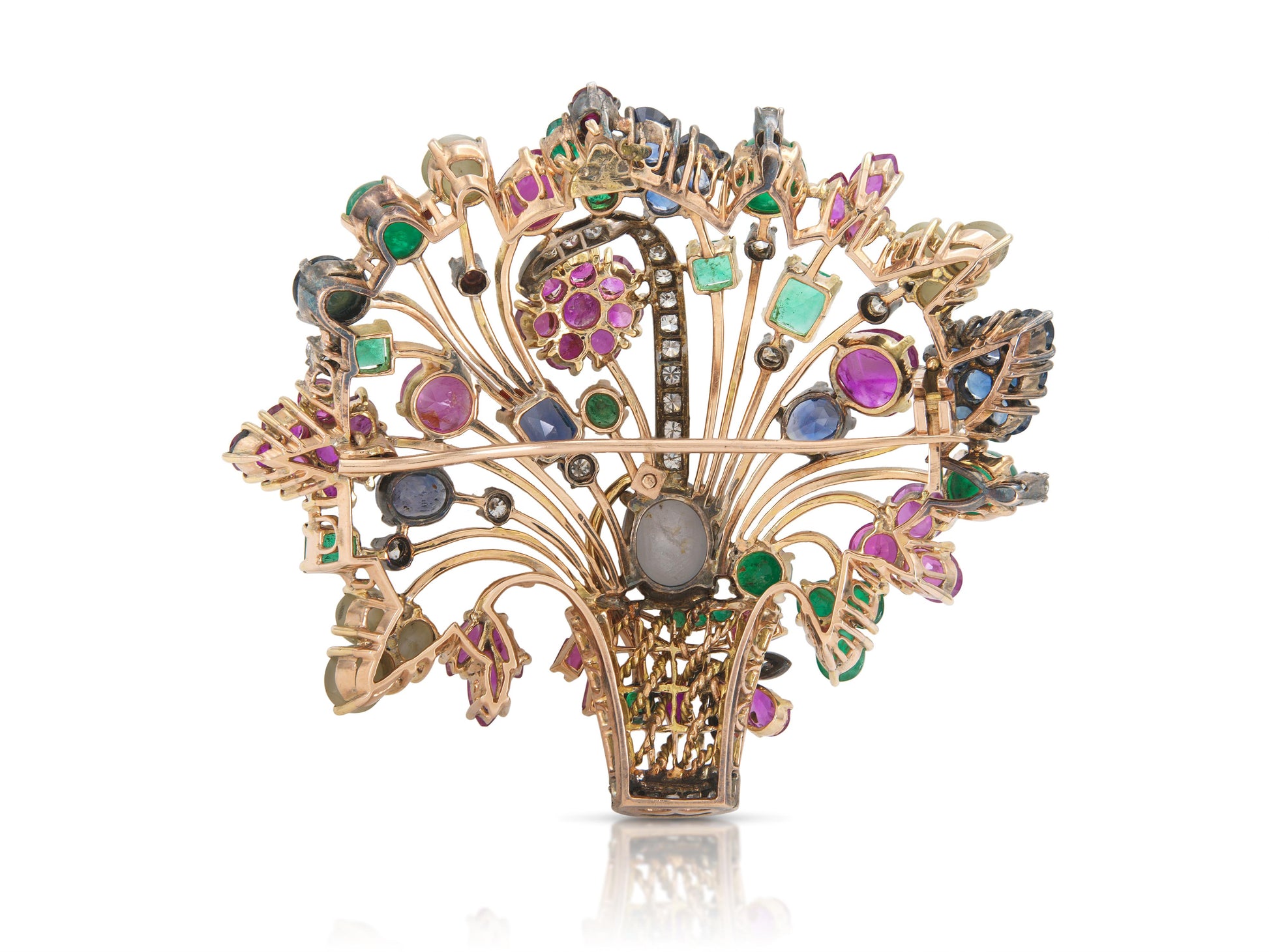 Vintage 1940s Retro Multi-Gem Flower Bouquet Brooch