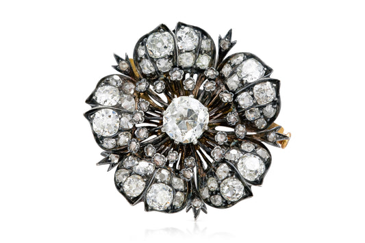 Antique Victorian 7.60 Carat Diamond Flower Brooch