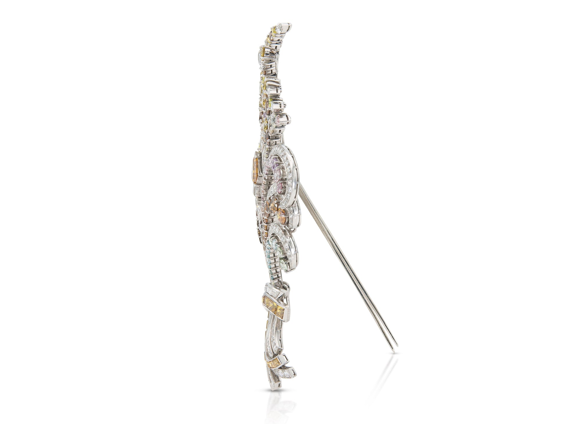 Vintage 1950s 22.00 Carat Colored and White Diamonds Brooch