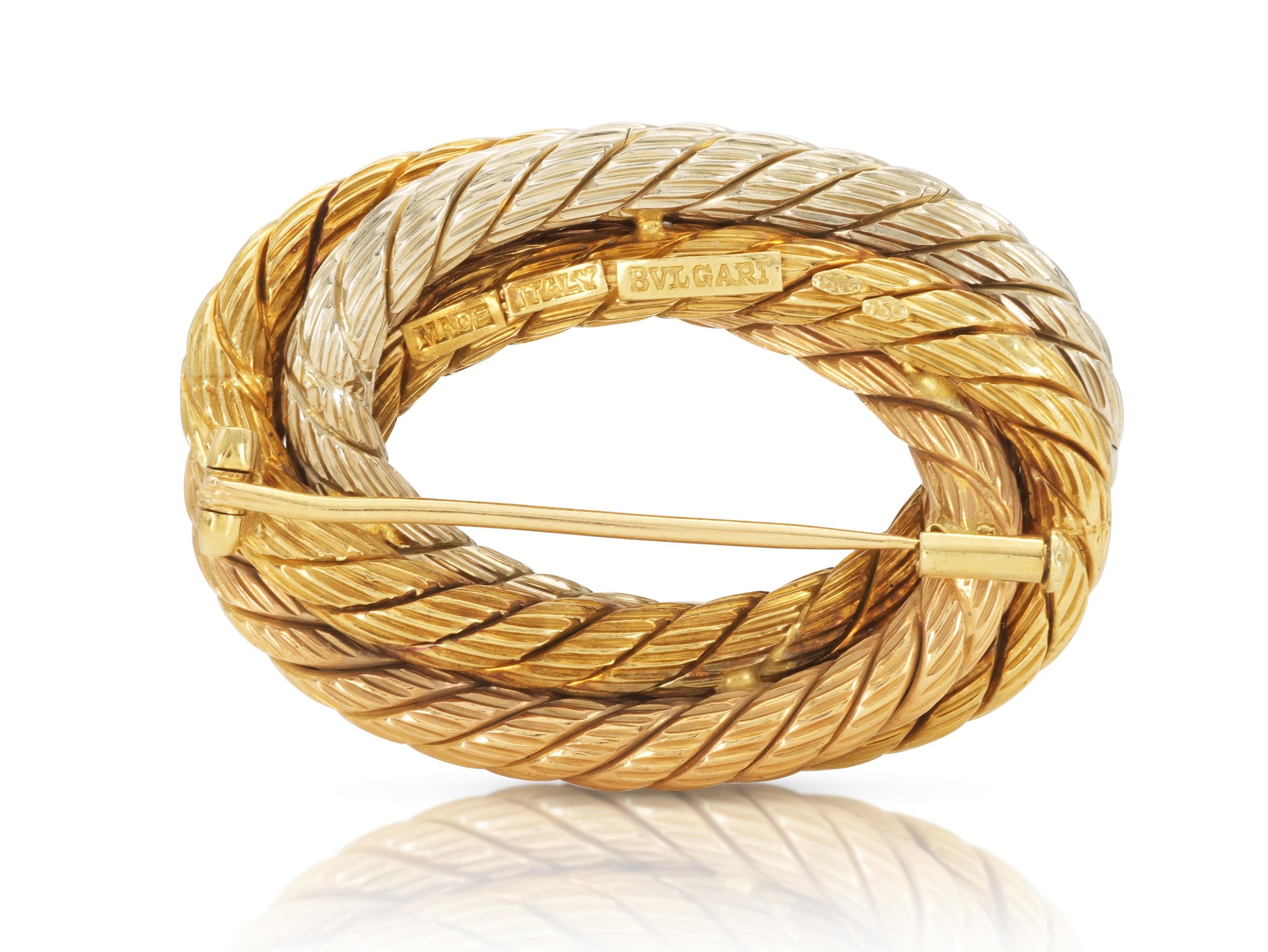 Vintage 1970s Bvlgari Tri-Tone Gold Twist Brooch