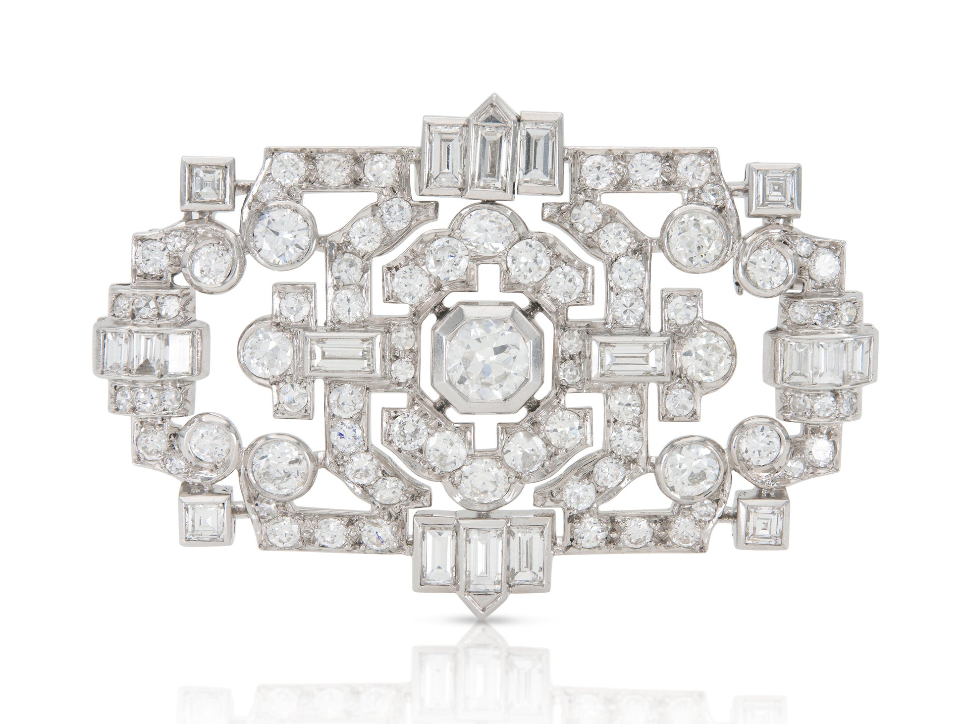 Antique Art Deco 1920s 8.50 Carat Diamond Openwork Brooch