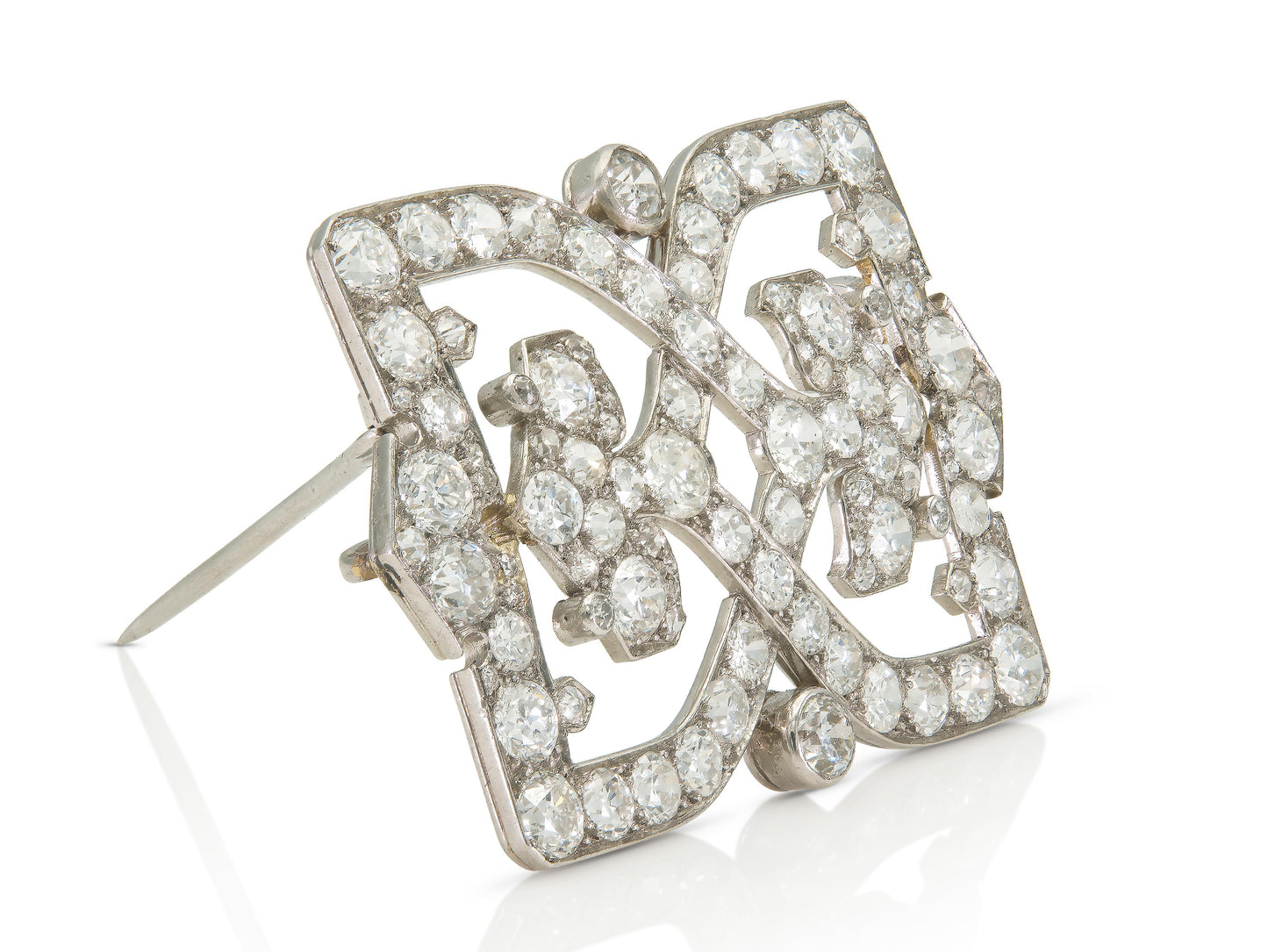 Antique Art Deco 1920s 7.50 Carat Diamond Openwork Brooch