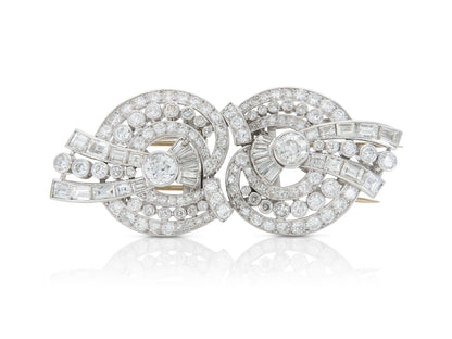 Antique Art Deco 1920s 9.20 Carat Diamond Double Clip Brooch