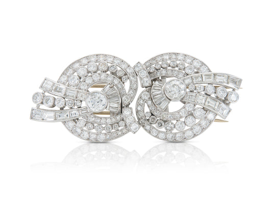 Antique Art Deco 1920s 9.20 Carat Diamond Double Clip Brooch