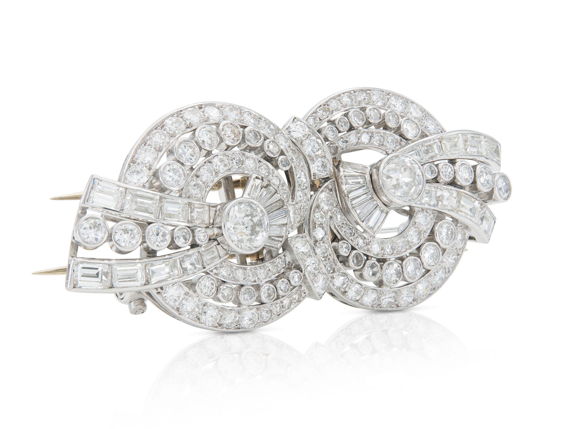 Antique Art Deco 1920s 9.20 Carat Diamond Double Clip Brooch