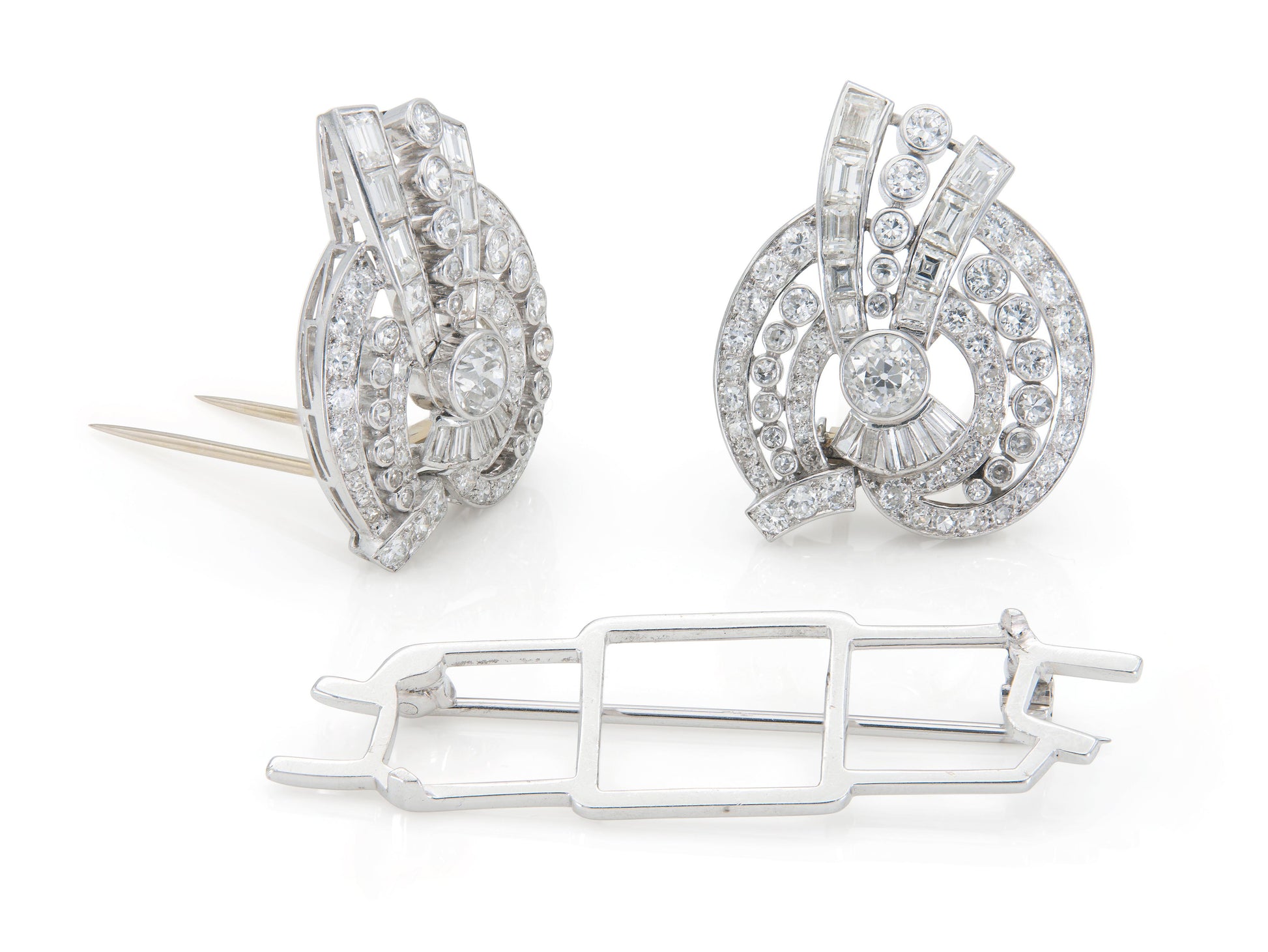 Antique Art Deco 1920s 9.20 Carat Diamond Double Clip Brooch