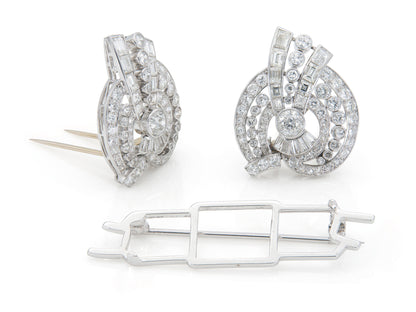 Antique Art Deco 1920s 9.20 Carat Diamond Double Clip Brooch