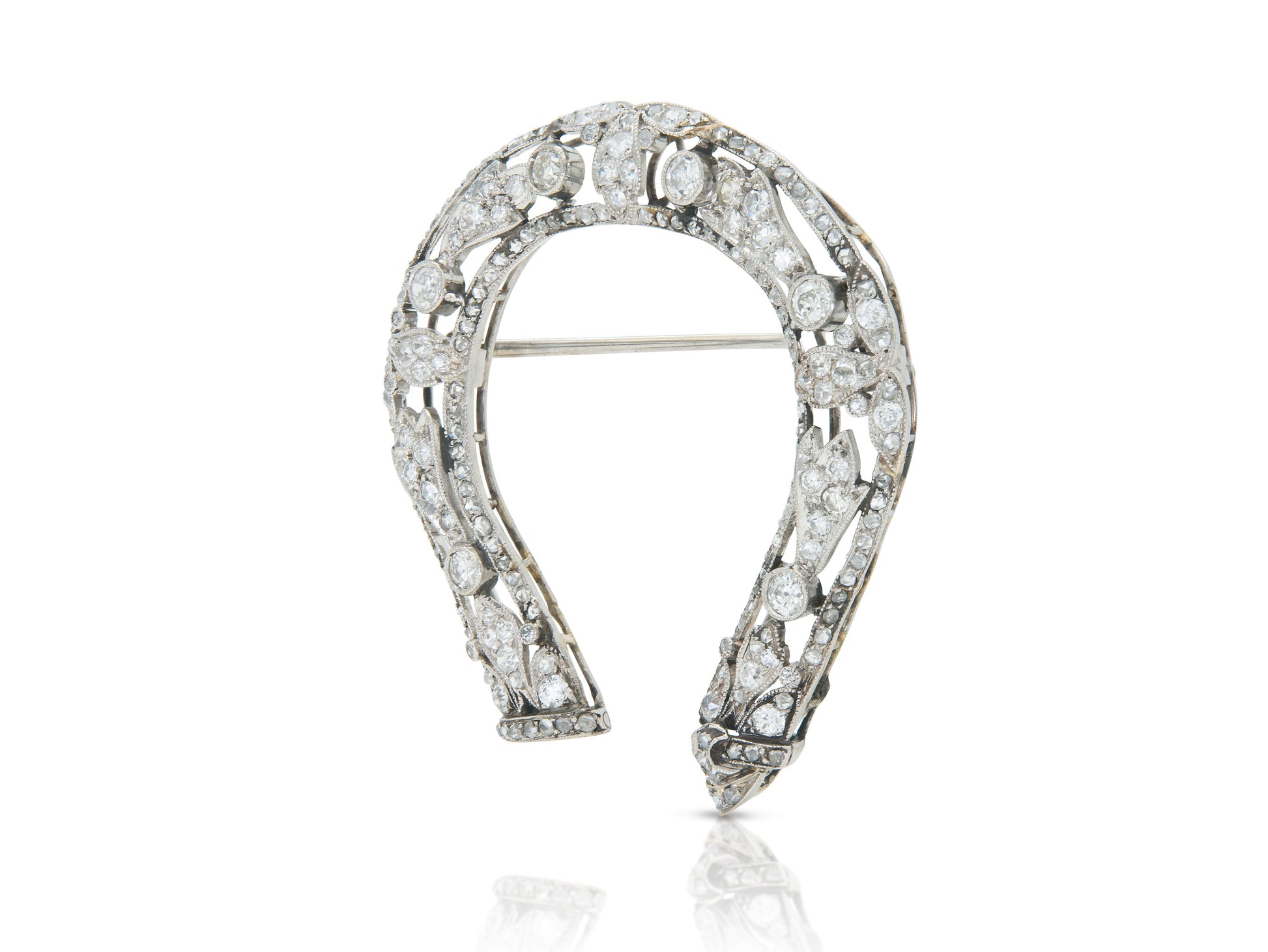 Antique Edwardian 1900s 3.50 Carat Diamond Openwork Horseshoe Brooch