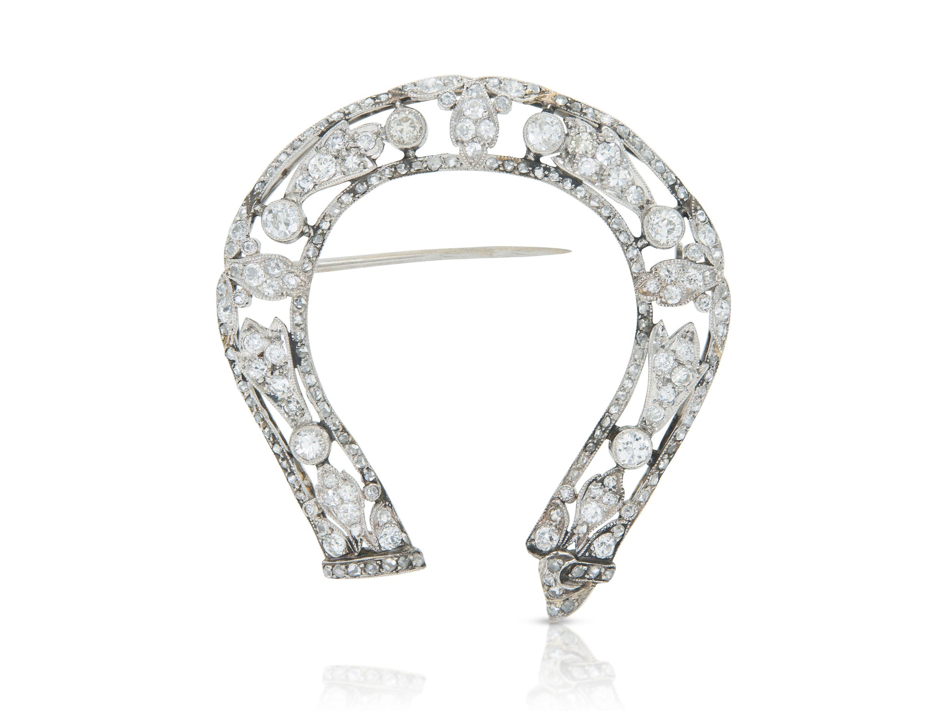 Antique Edwardian 1900s 3.50 Carat Diamond Openwork Horseshoe Brooch