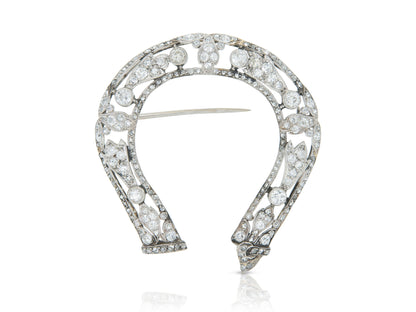 Antique Edwardian 1900s 3.50 Carat Diamond Openwork Horseshoe Brooch