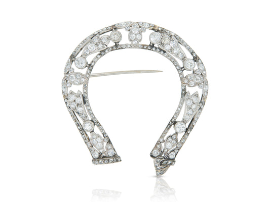 Antique Edwardian 1900s 3.50 Carat Diamond Openwork Horseshoe Brooch