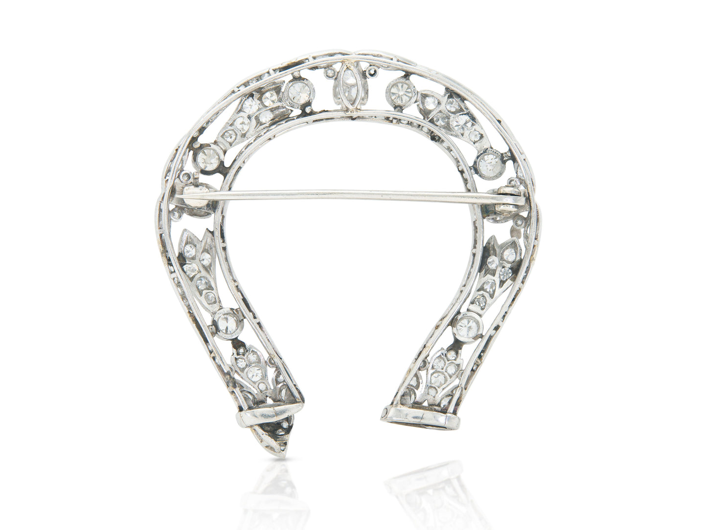 Antique Edwardian 1900s 3.50 Carat Diamond Openwork Horseshoe Brooch