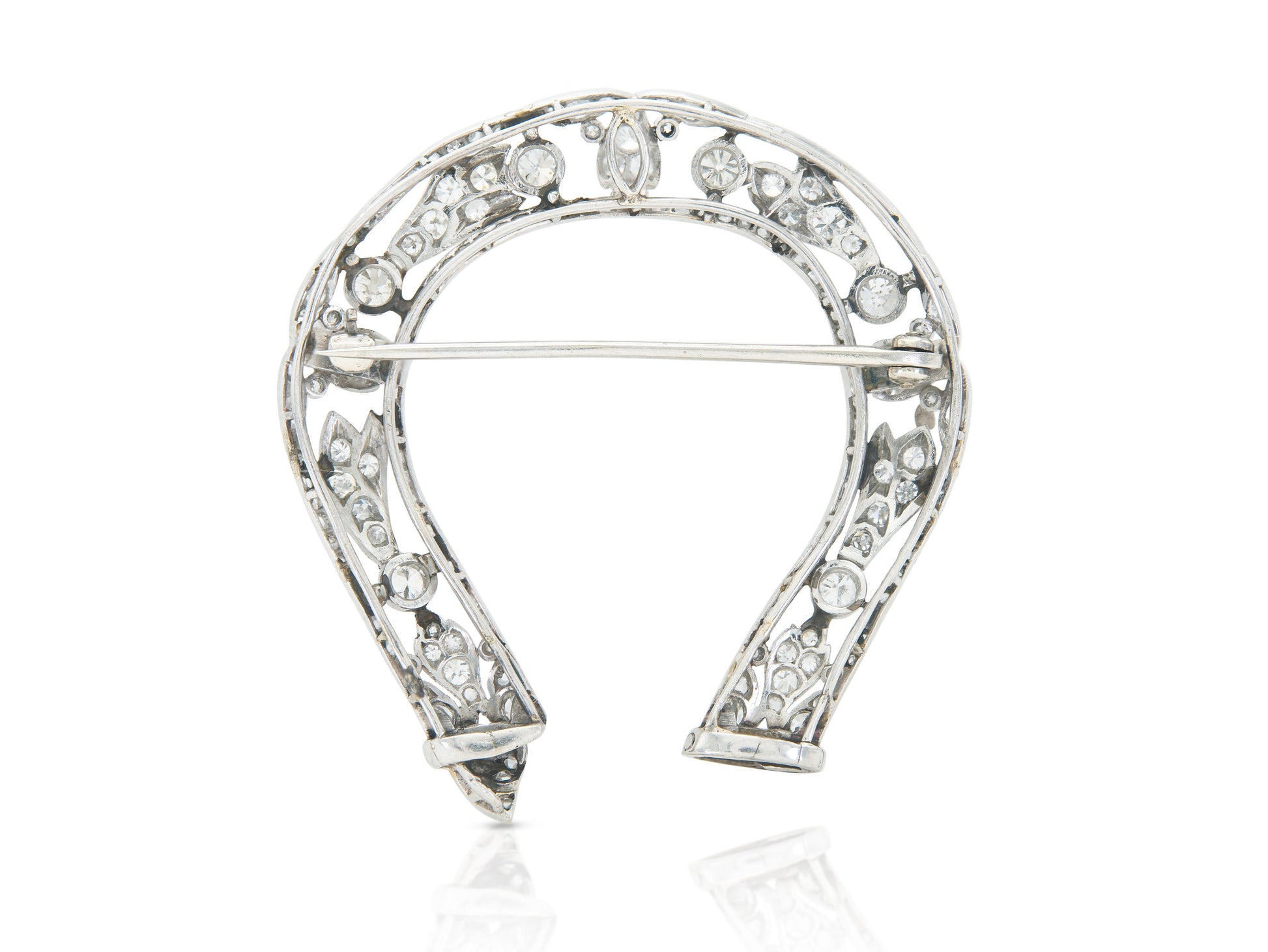 Antique Edwardian 1900s 3.50 Carat Diamond Openwork Horseshoe Brooch