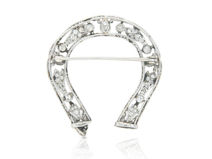 Antique Edwardian 1900s 3.50 Carat Diamond Openwork Horseshoe Brooch
