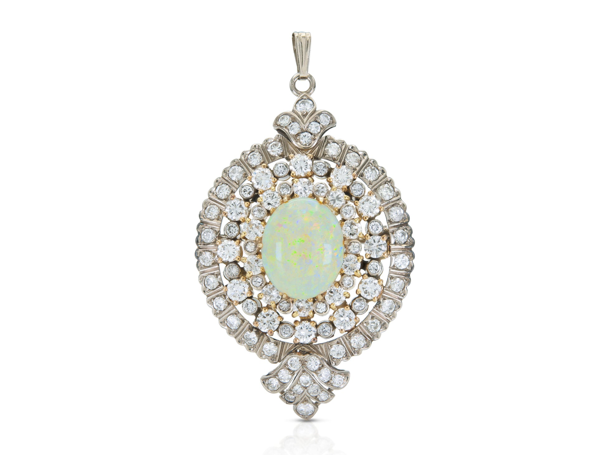 Vintage 1950s Opal and 5.00 Carat Diamond Brooch Pendant